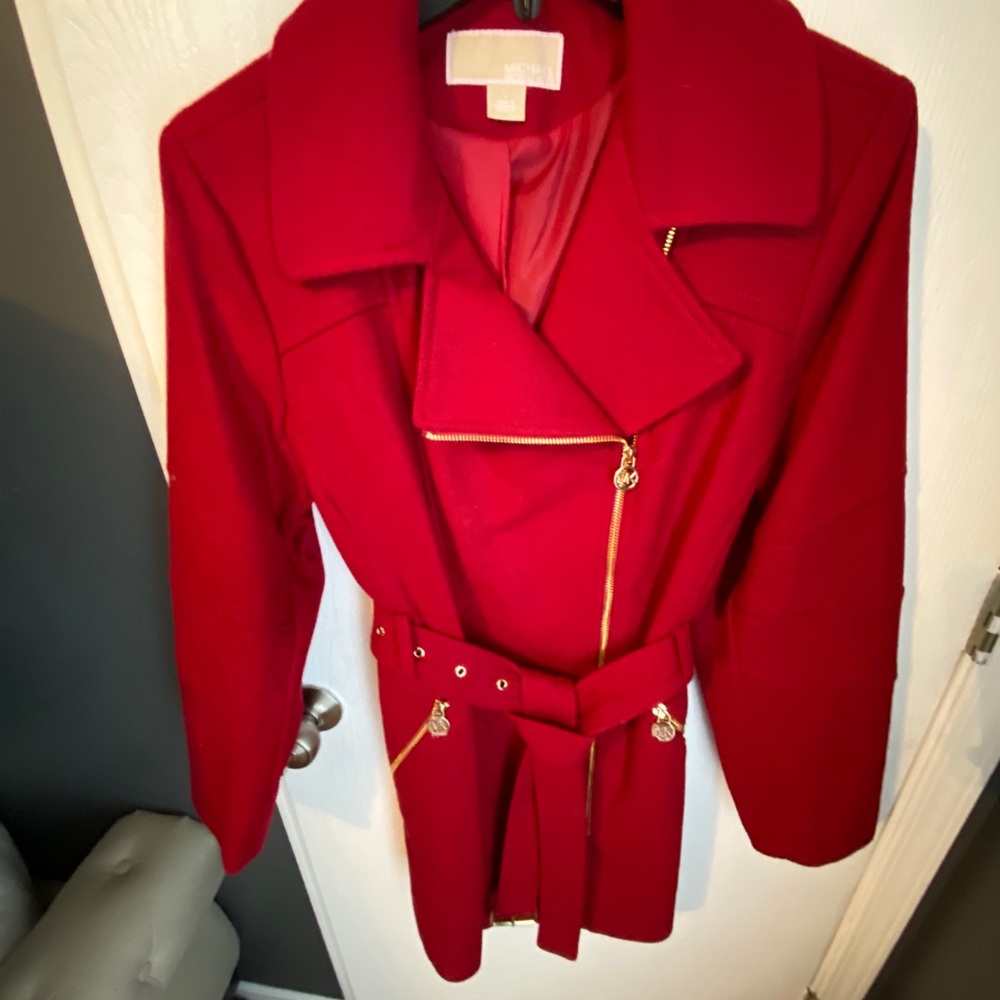 Michael Kors maroon tie waist dress coat